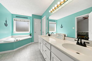 Primary bath with garden tub and vanity
