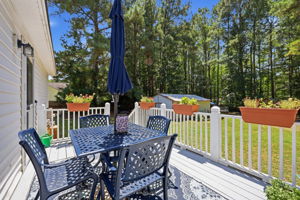 Sunny deck overlooking the backyard