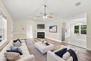 Open living room with vaulted ceiling