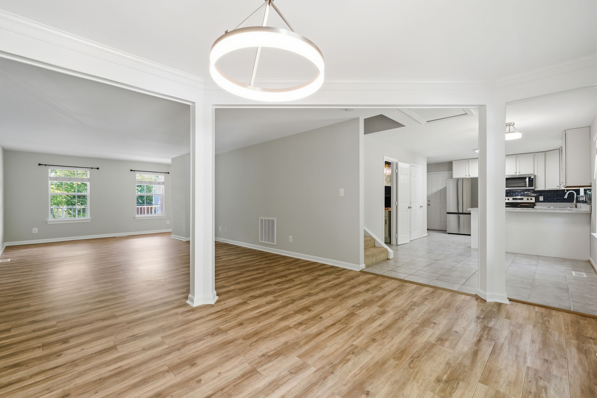Dining room space with eat-in kitchen