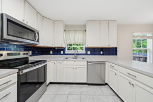 Eat-in kitchen with stainless steel appliances