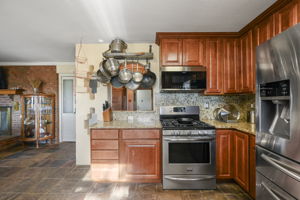 Kitchen with stainless steel appliances and granite countertops