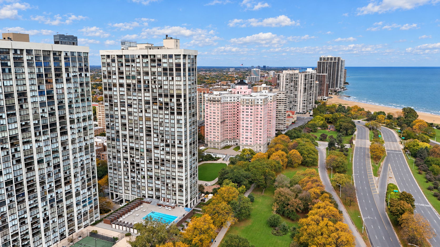 Neighboring towers and lakefront context