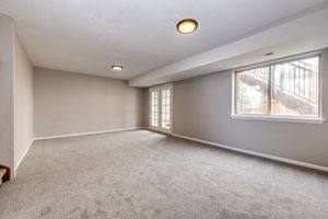 Lower level family room with French doors leading out onto your backyard patio area