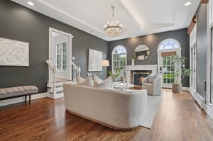 Family Room with floor to ceiing windows