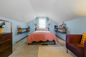 With a ceiling height of 7' 5" at its apex, the upper-level half-story at 5549 27th Avenue S is tall and airy, which is hard to find in a late-1940s bungalow.