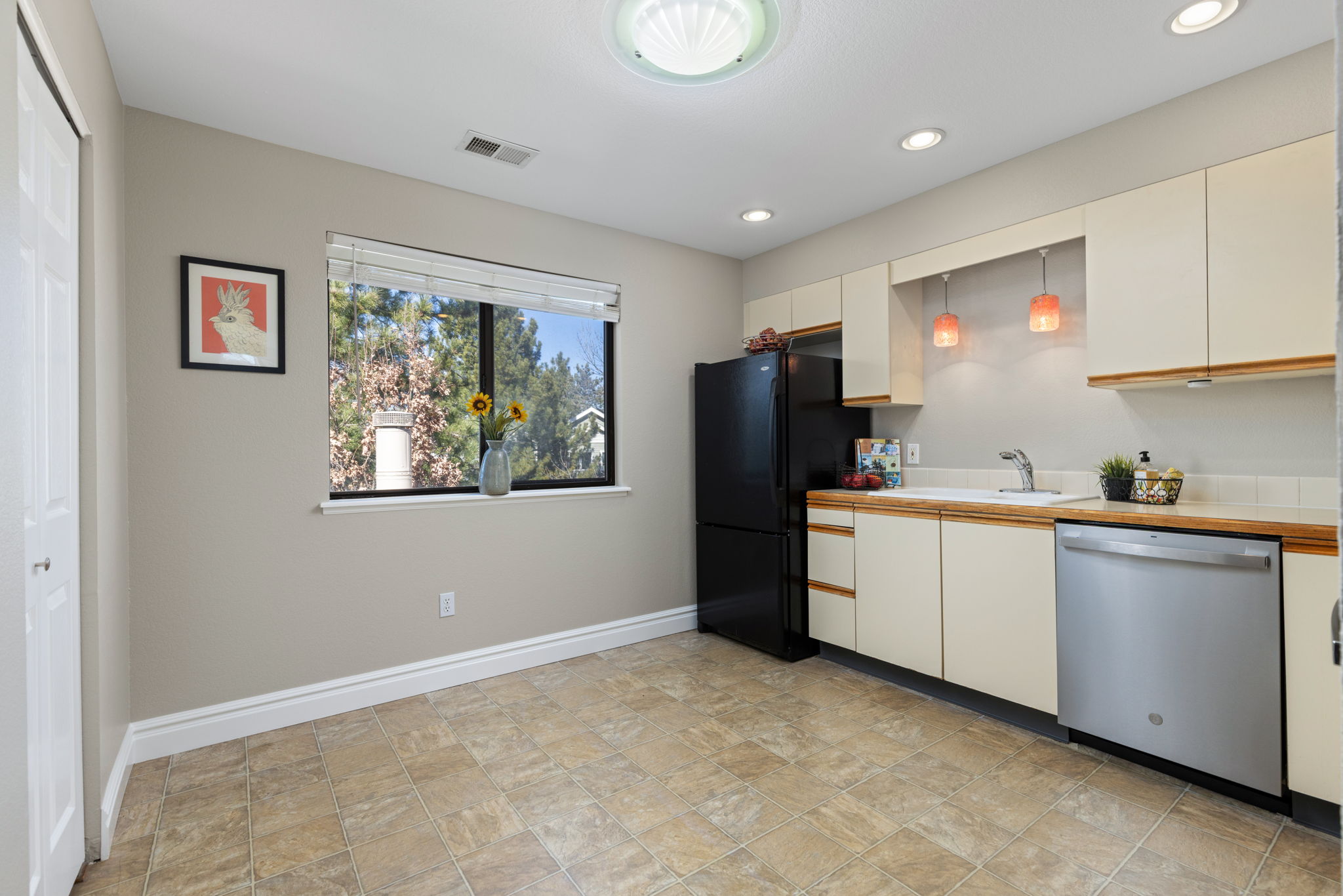 The Kitchen includes a nice eat-in area and plentiful cabinets. It has a brand new dishwasher and stove