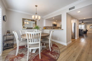 Living room joins to kitchen and dining