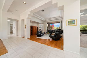 Architectural details frame the entrance to the living room