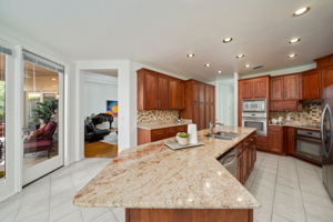 Kitchen with a view to the covered back patio