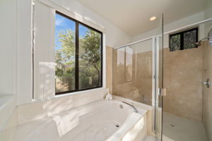 Soaking Tub and large shower in the Primary bathroom