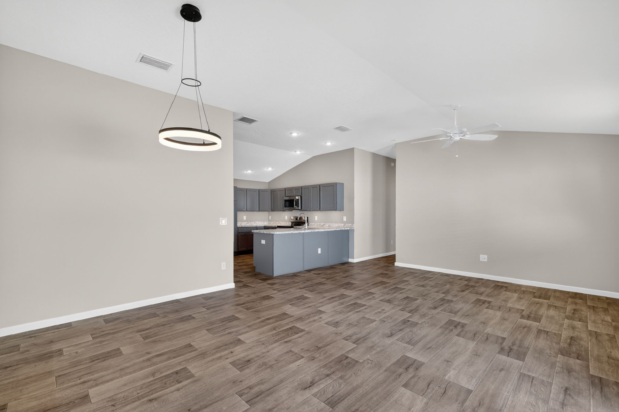 Kitchen, Living, and Dining Rooms