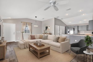 Kitchen, Living, and Dining Rooms-Virtually Staged