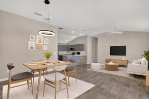 Kitchen, Living, and Dining Rooms-Virtually Staged