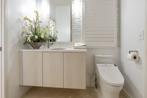 Downstairs bathroom, behind kitchen, front view