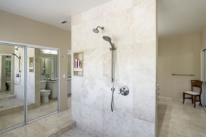 Master Bath XXL open shower, with view of HIS closet