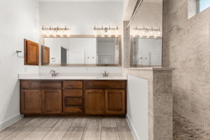 Straight-on view of the primary bathroom.