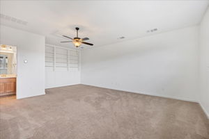 There is a full bathroom and tons of built-ins. There is a also a large closet.