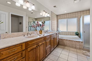 Primary bath with double vanity, separate water closet