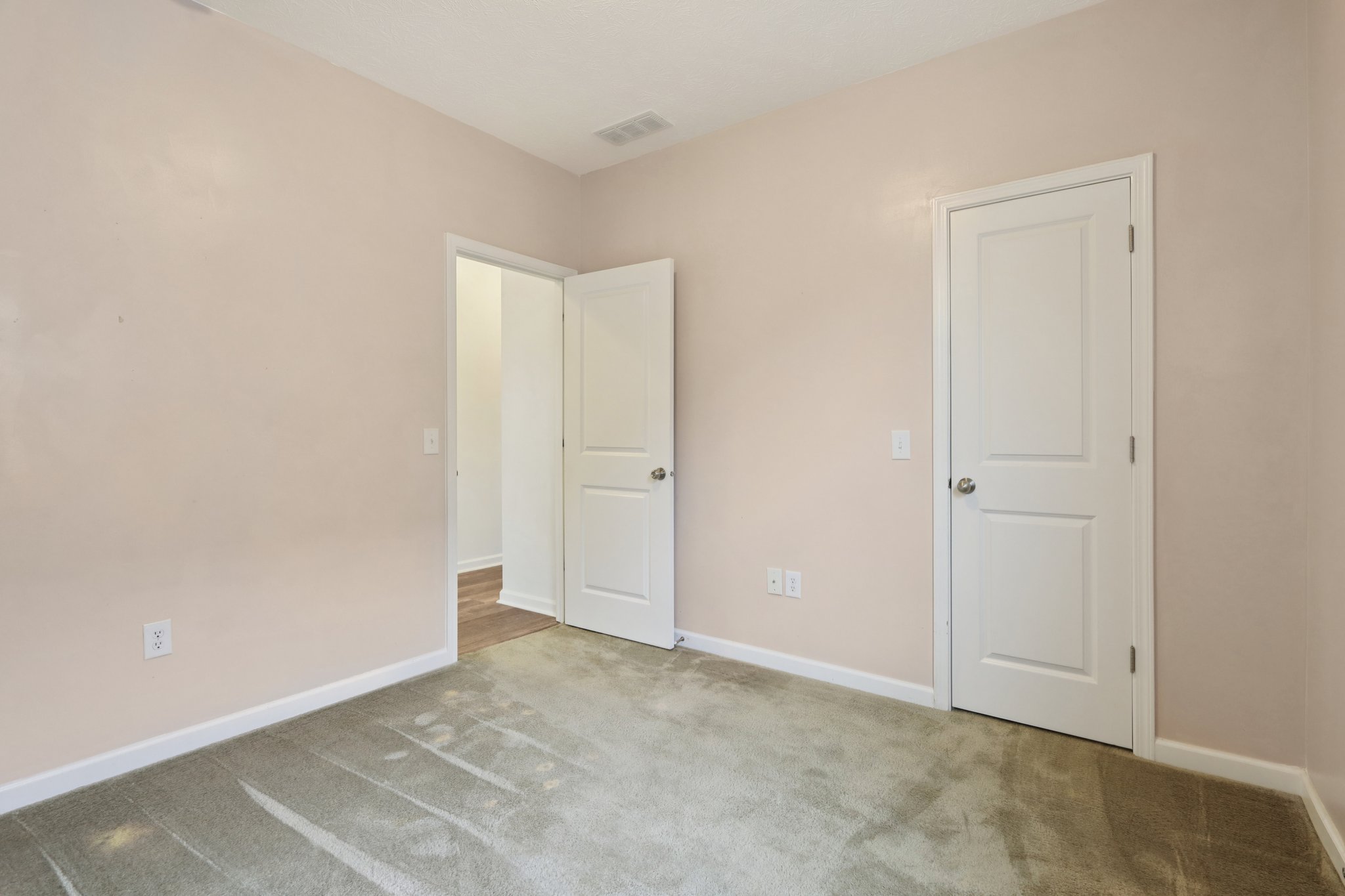 Spacious guest bedroom with walk-in closet—perfect for guests, teens, or a stylish home office.