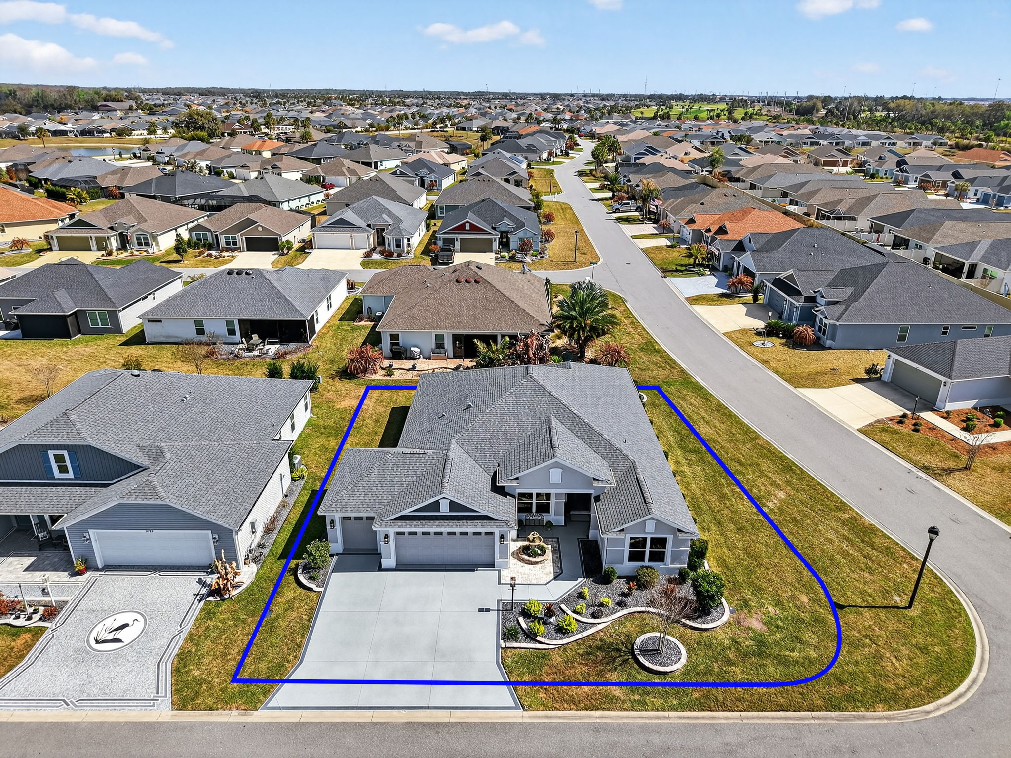 Aerial Front Elevation with Property Lines of Large Corner Lot