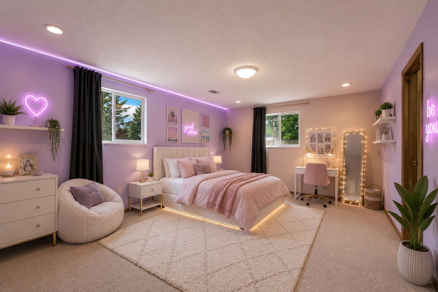 Virtually Staged Rec Room Lower Level would make a great Bedroom!
