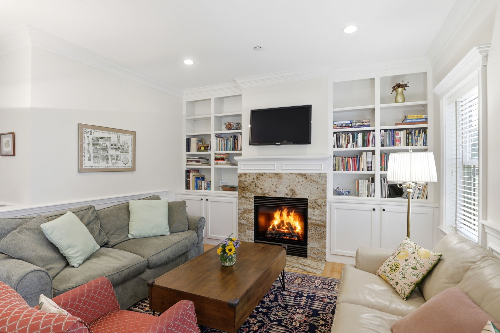 Living Room w Gas Fireplace & Built-In Storage II