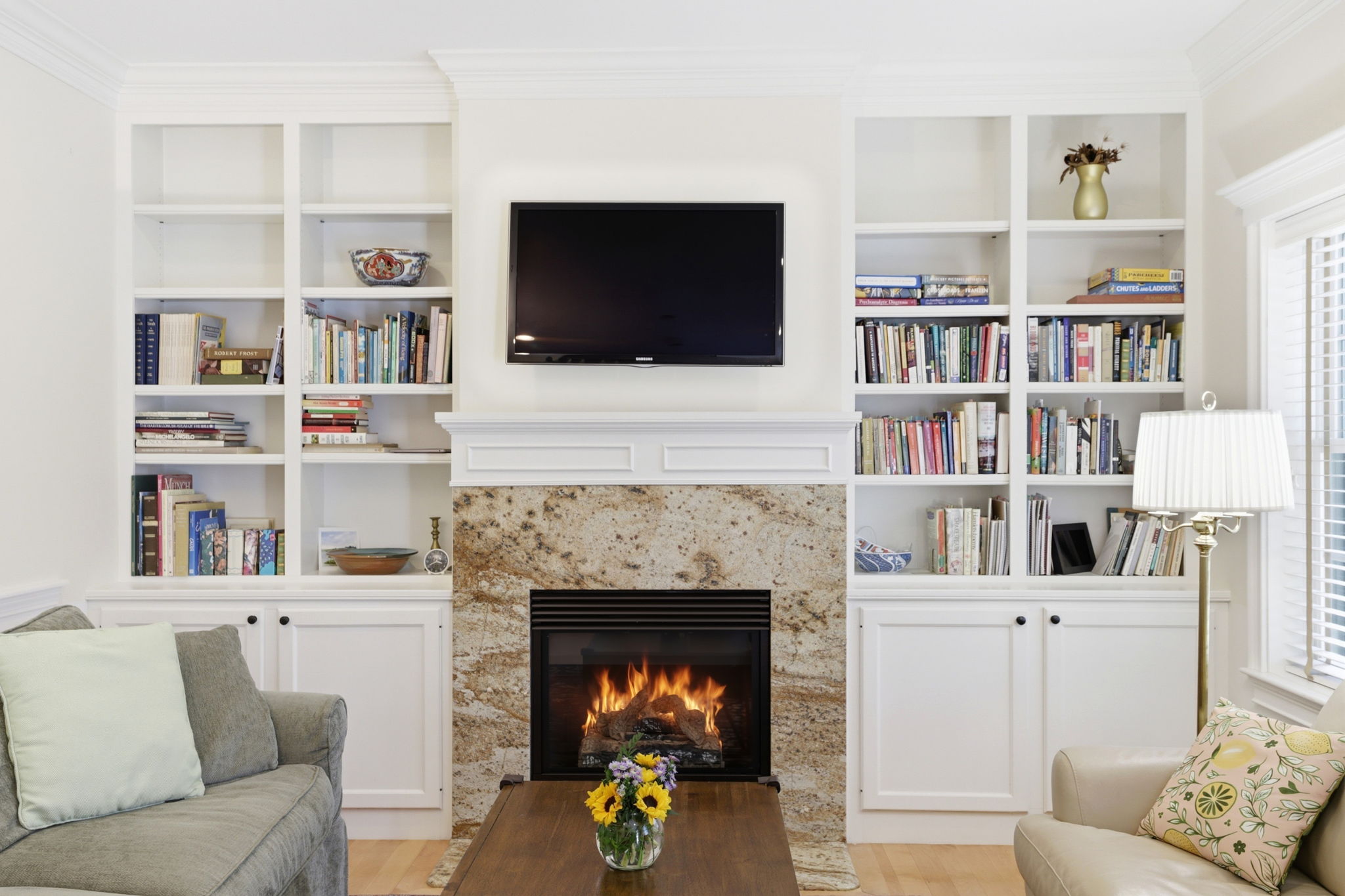 Living Room w Gas Fireplace & Built-In Storage III