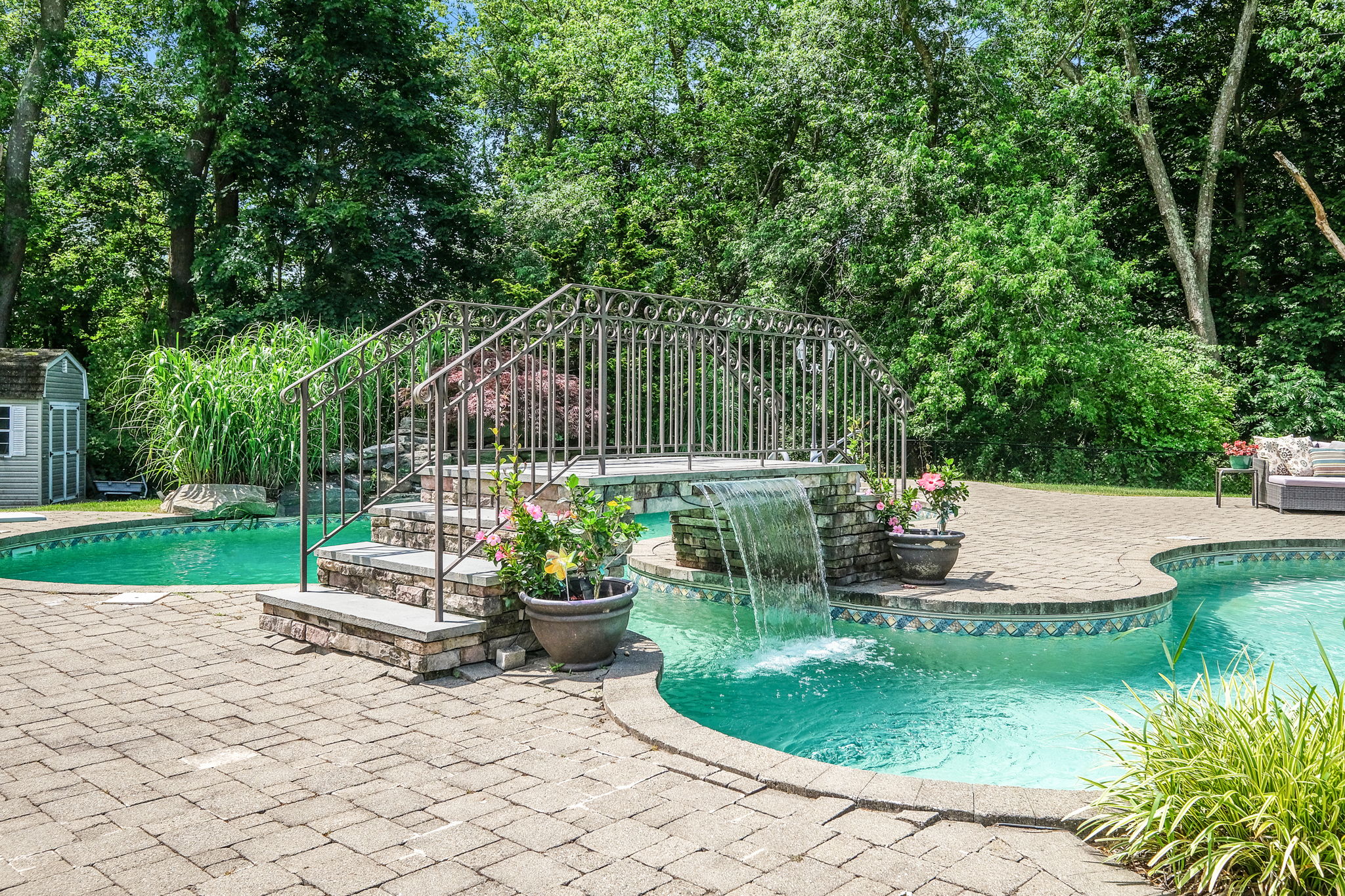 Custom Pool with Bridge and Water Fall