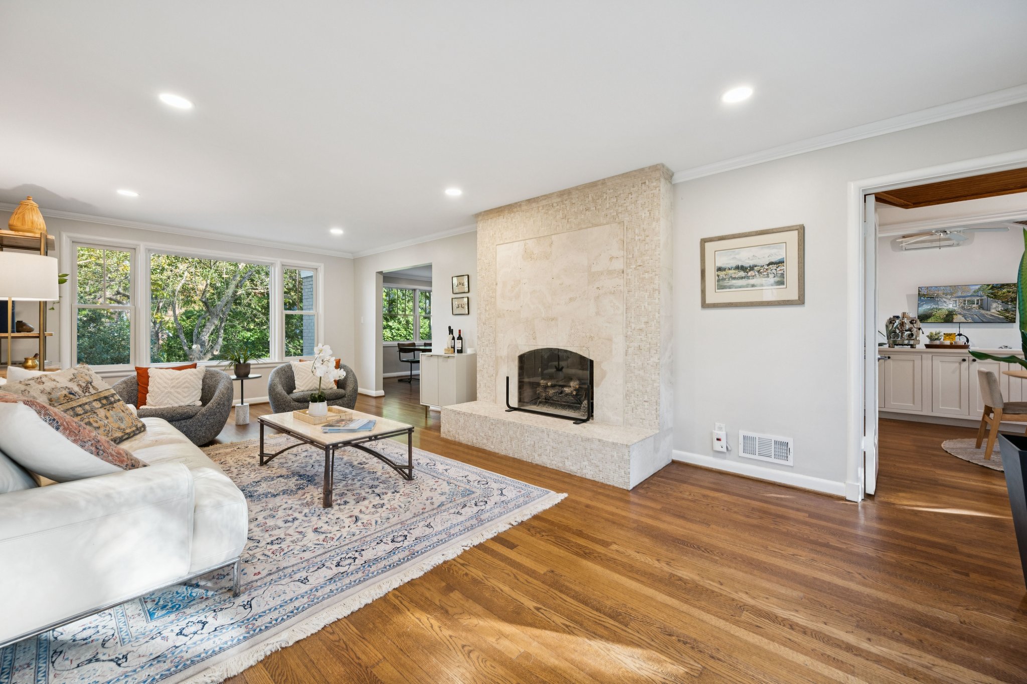 Formal Living Room with Stunning Gas Fireplace