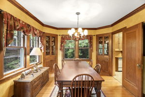 Dining Room with corner builtins and cove molding