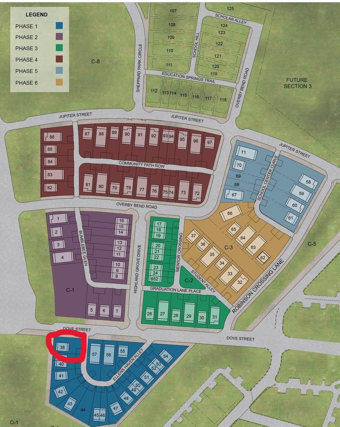 Highland Grove Map.  Lot 38.