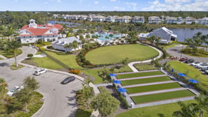 Aerial View of Bocci courts, park, clubhouse amenities