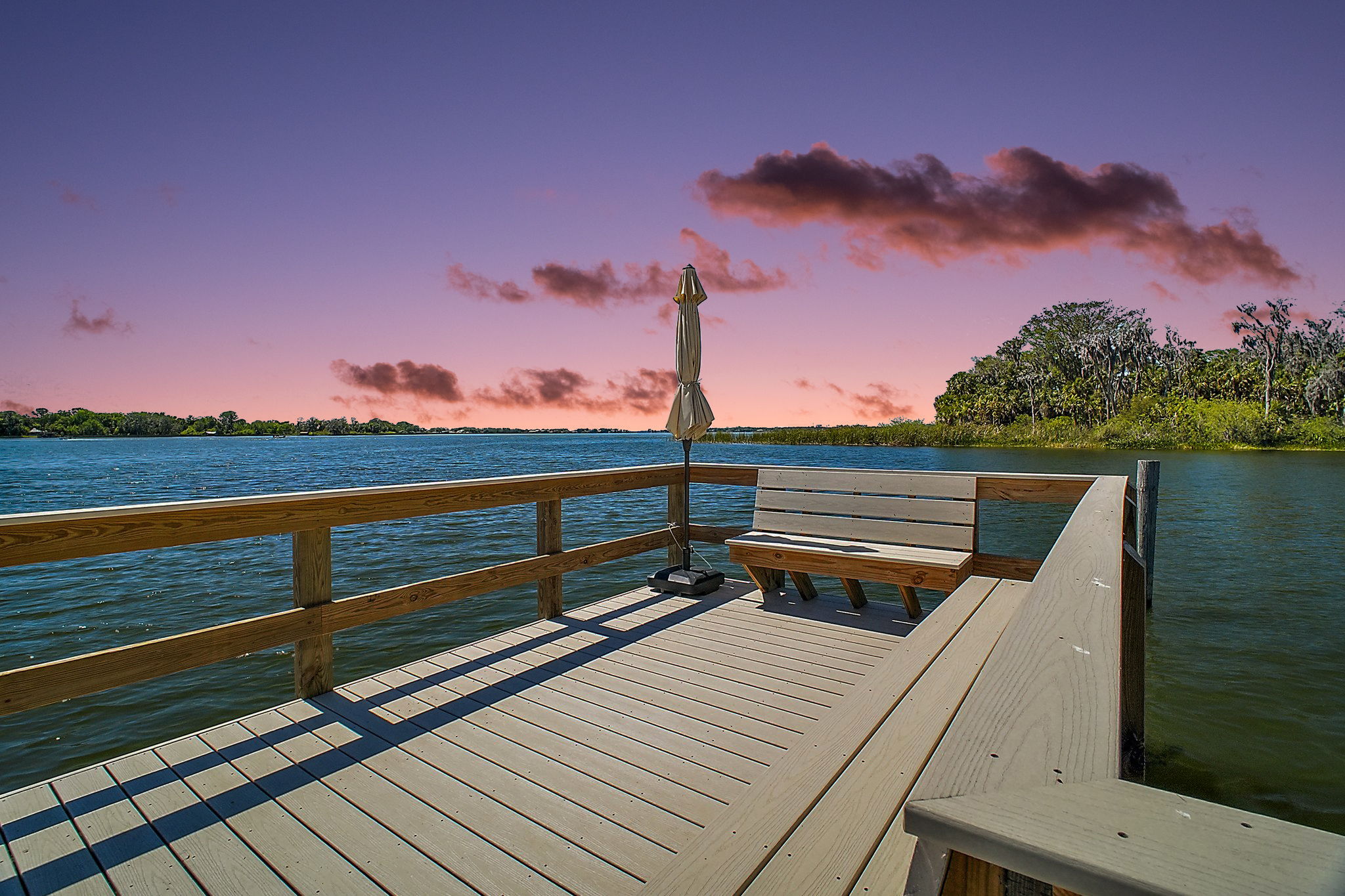 Community Boat Dock has seating to enjoy the lake and sunset views..