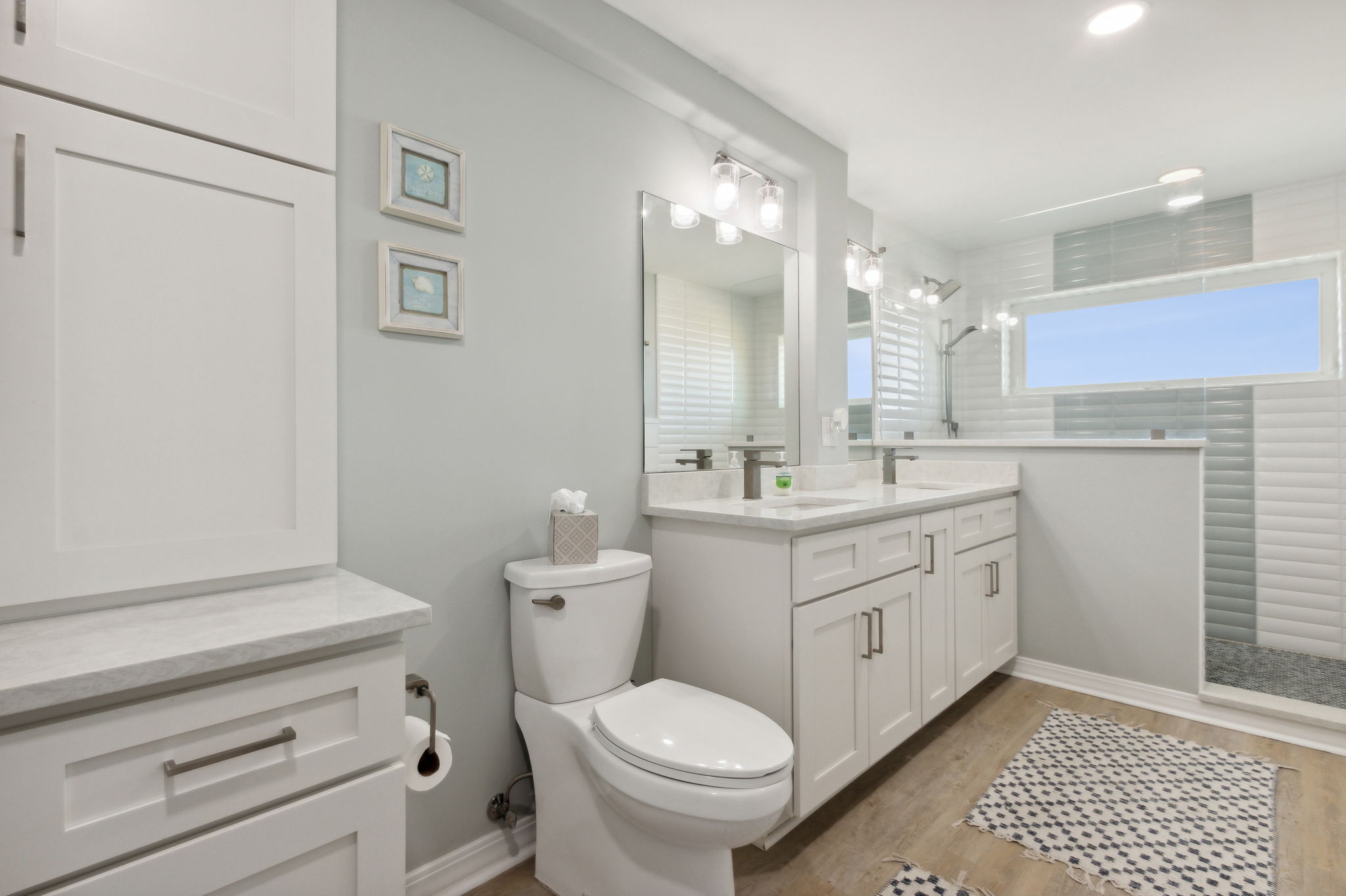 Double vanity with quartz countertop...