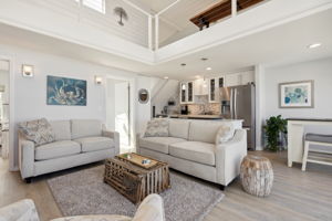 The family room has a vaulted ceiling...