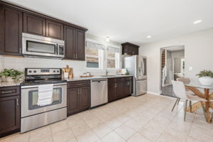 The chef's kitchen is fully updated with all appliances included
