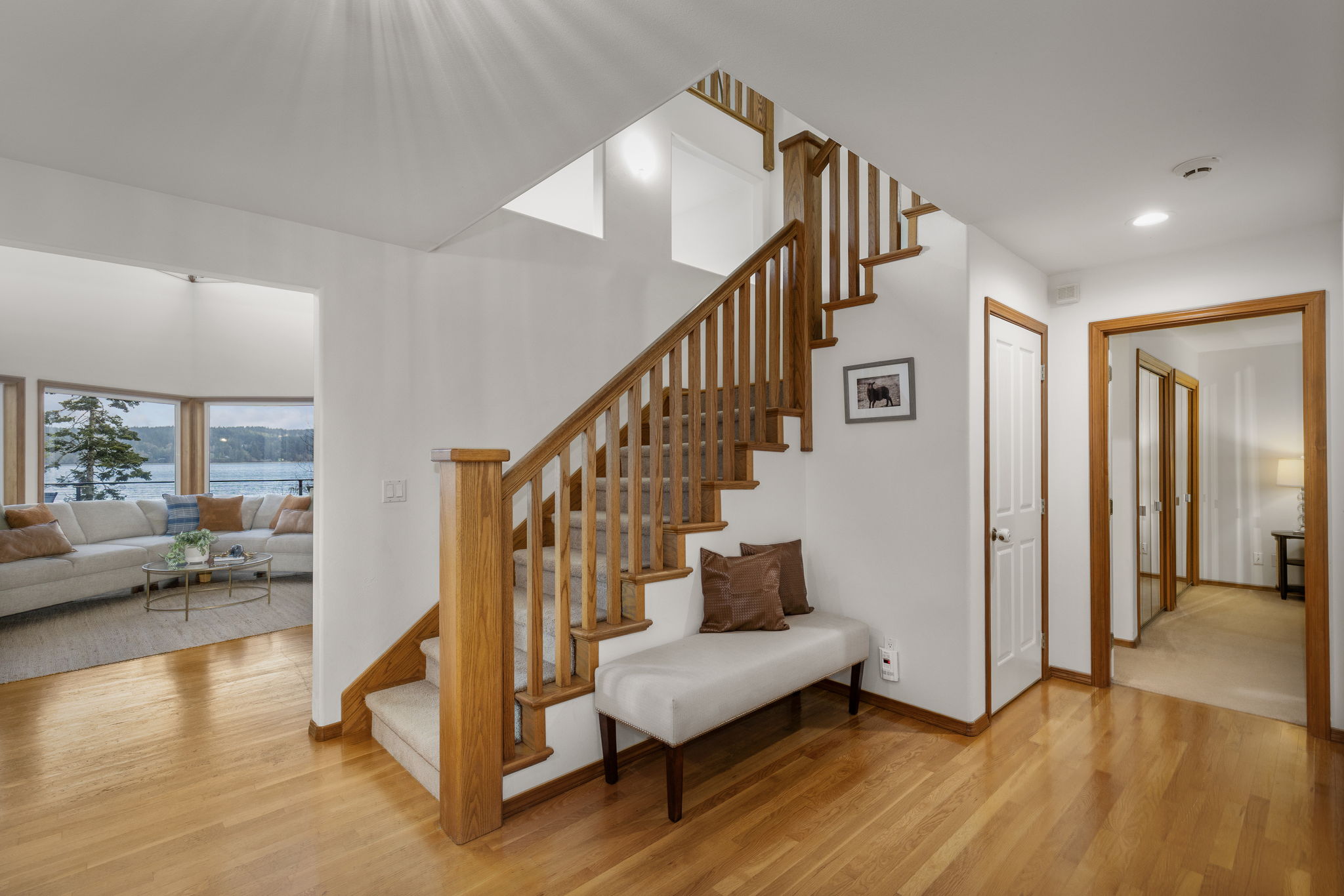 Beautiful entryway with oak floors.