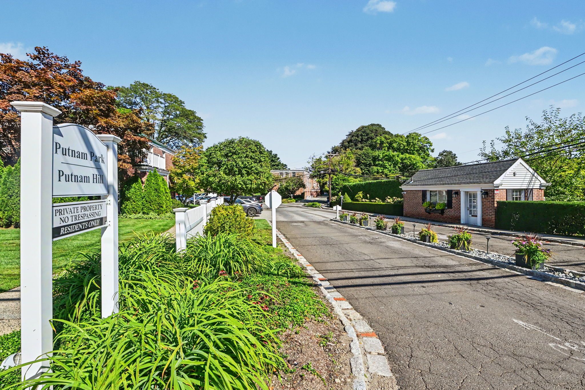 Entry drive to Putnam Park co-ops, an oasis in the heart of Greenwich