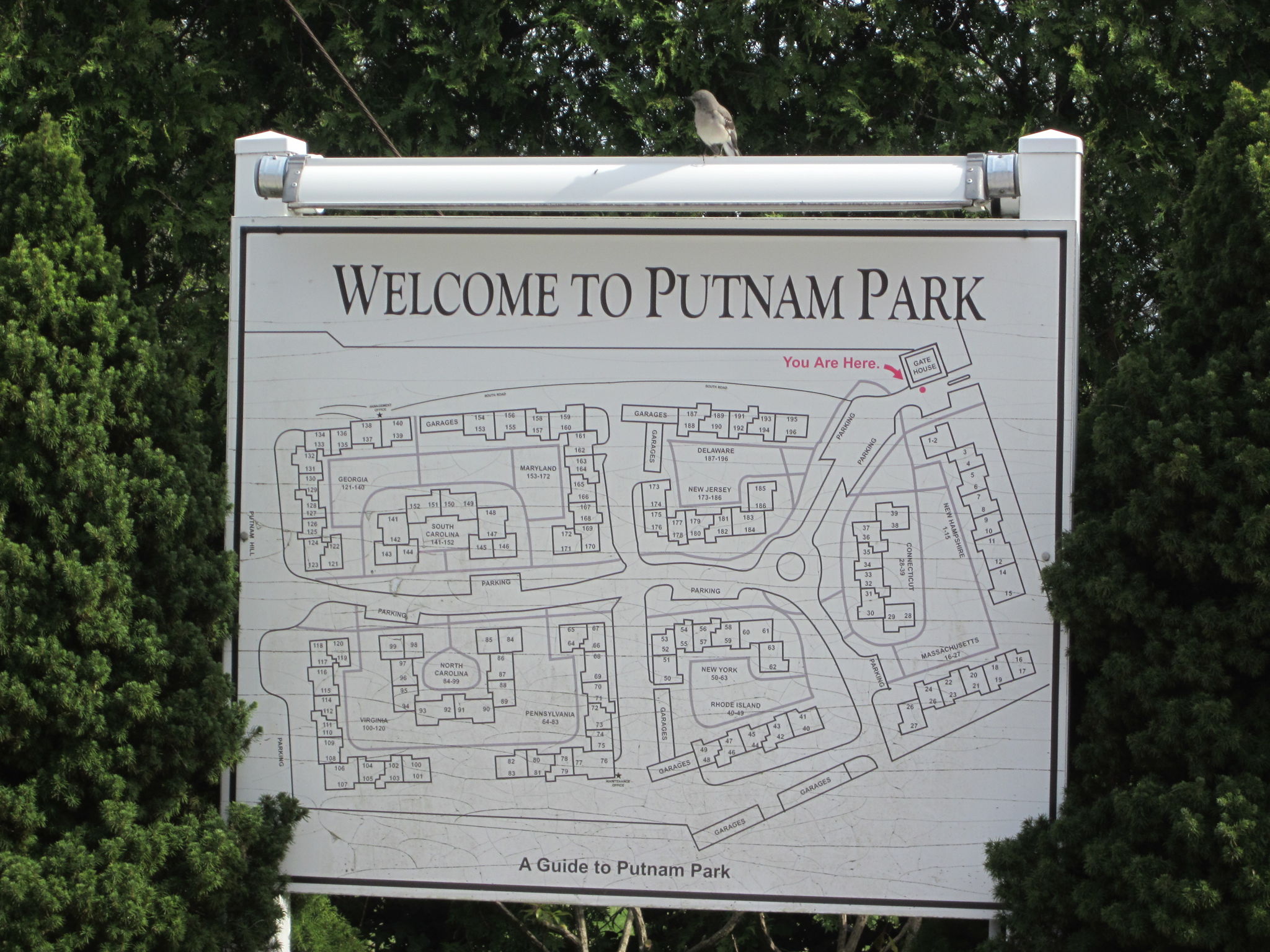 Putnam Park map, 13 bulidings named after the original Colonies