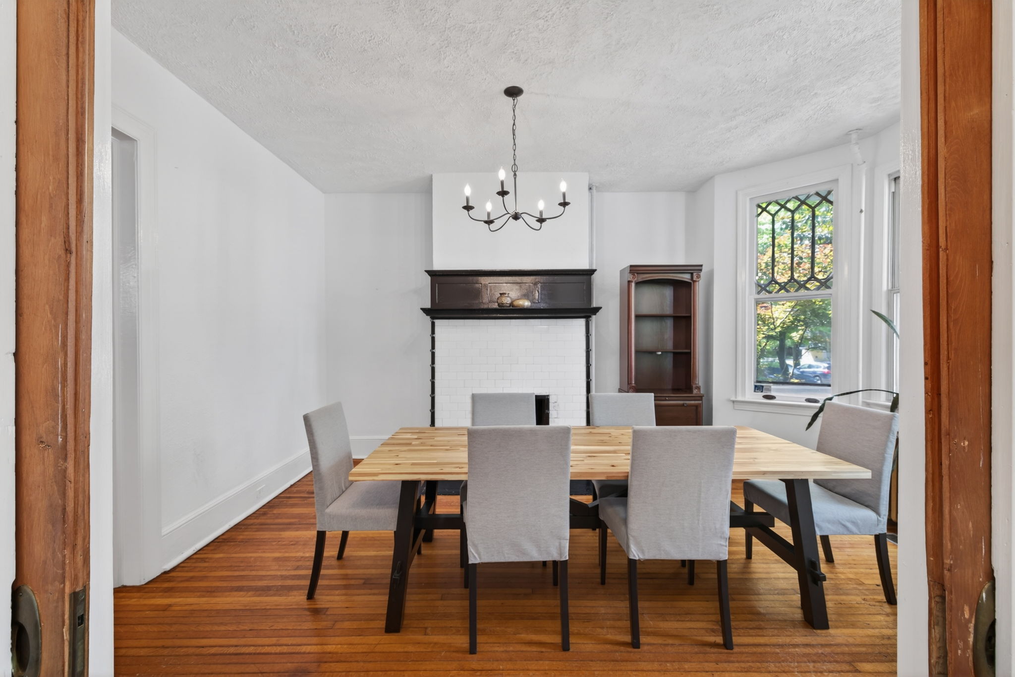pocket doors leading into this room, currently a dining room