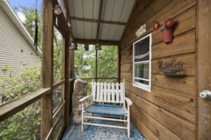Covered porch at the shop