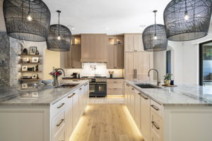 Mirror image islands with Ruvati workstation sinks
