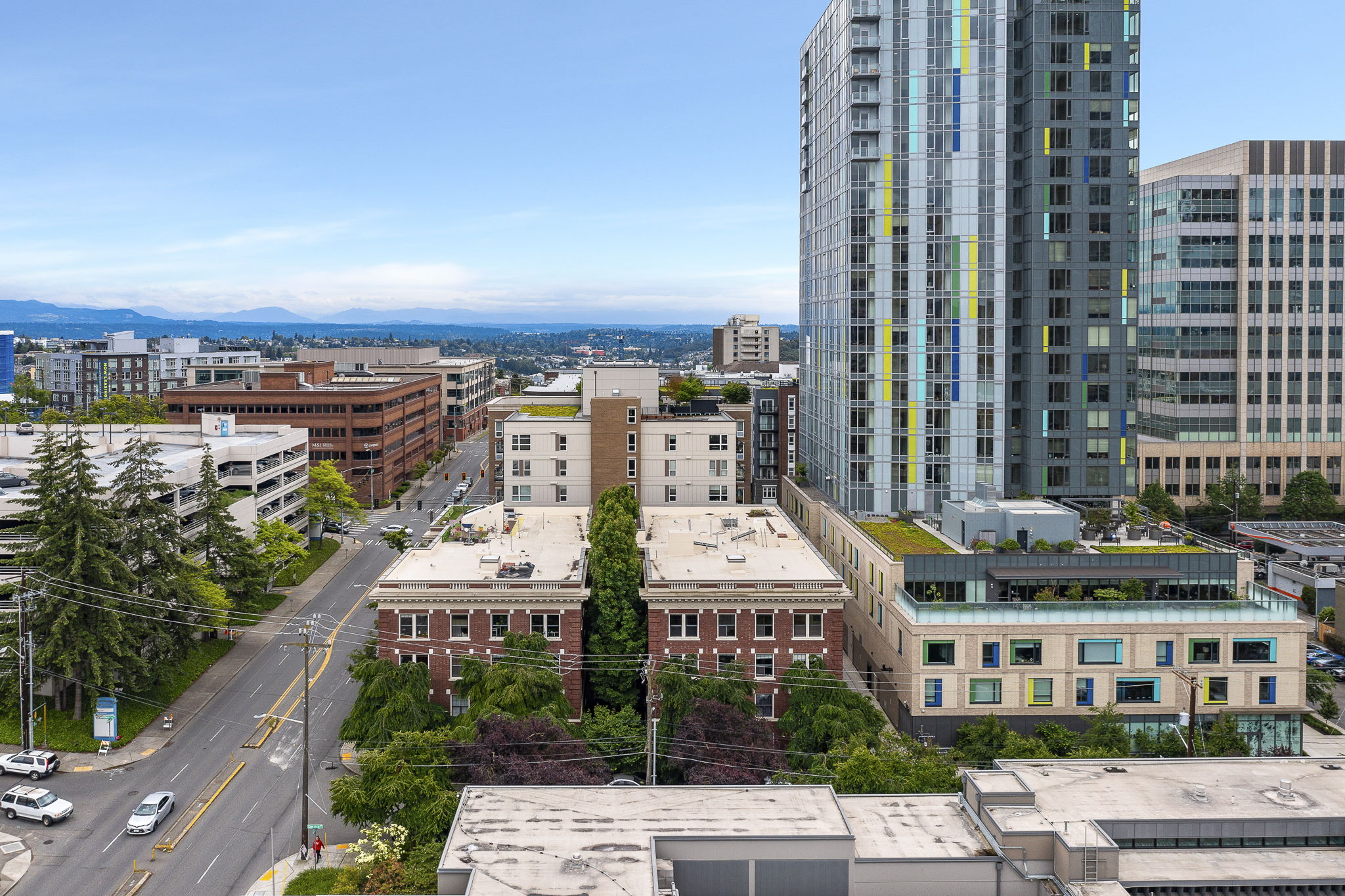 Aerial shot of the building from the North, looking South