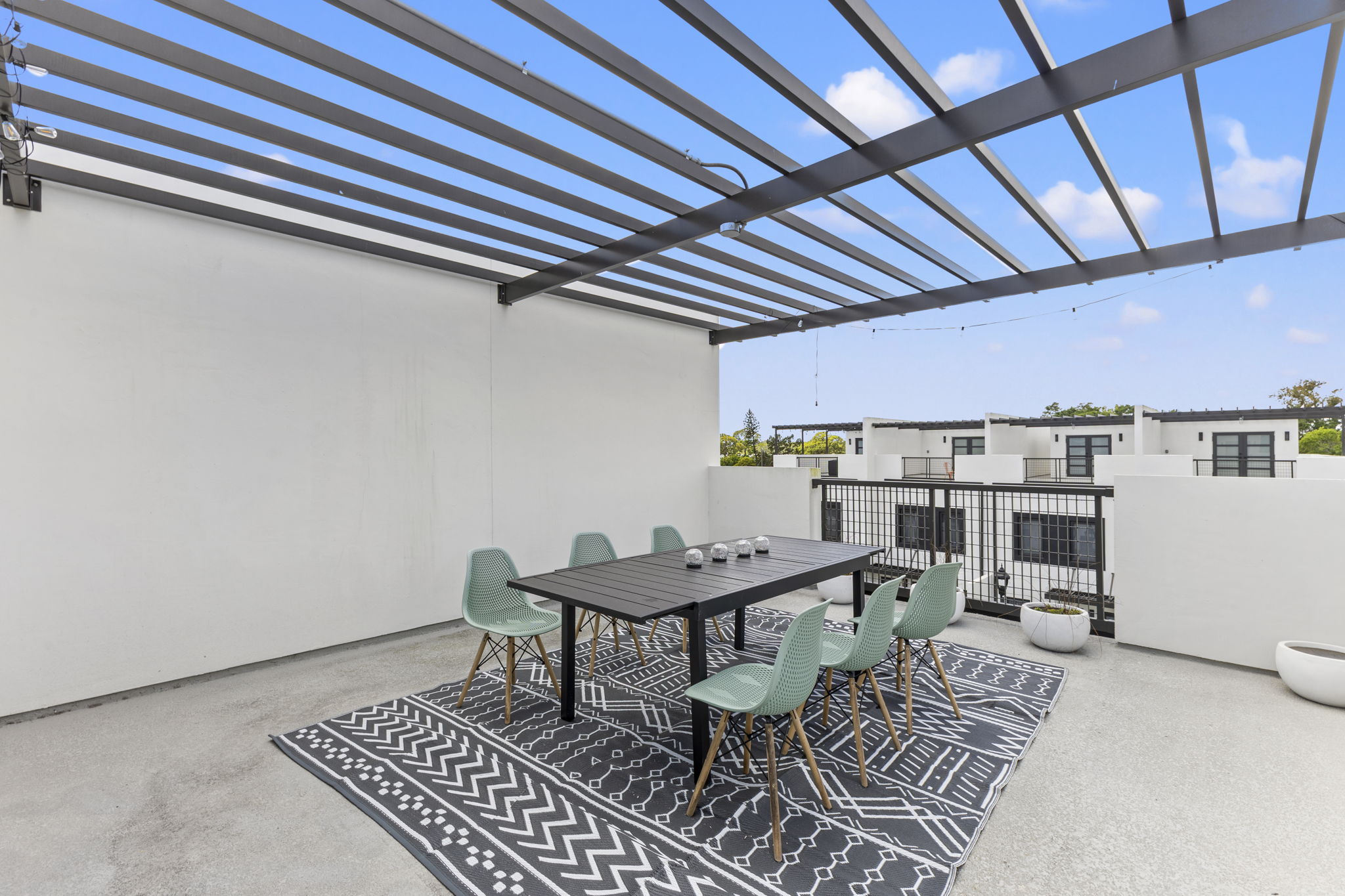 Rooftop dining under the pergola at Latitudes in the Park, Pinellas Park FL