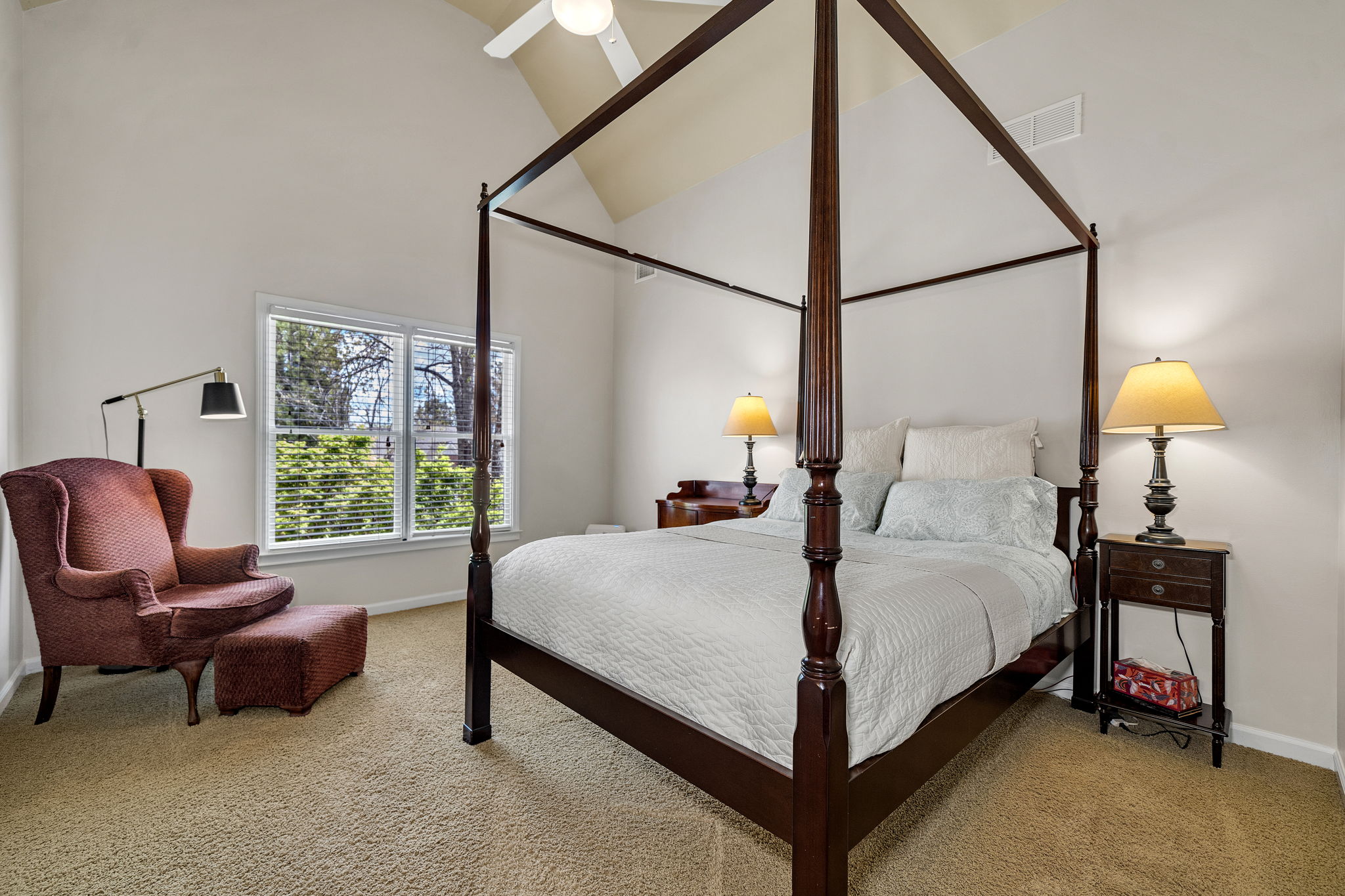 Wonderful guest bedroom with it's cathedral ceiling and sunrise views!