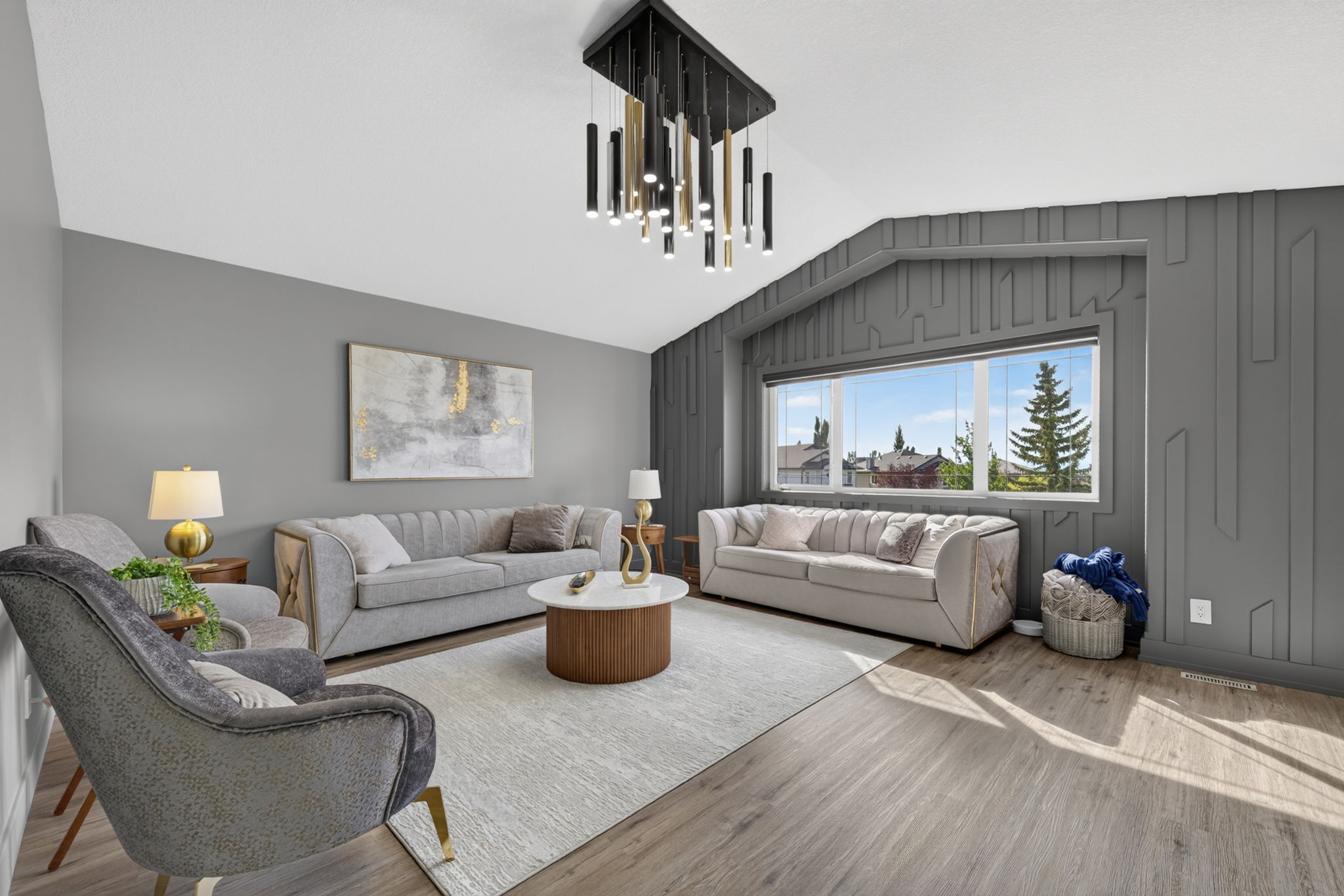 Vaulted bonus room with mountain views