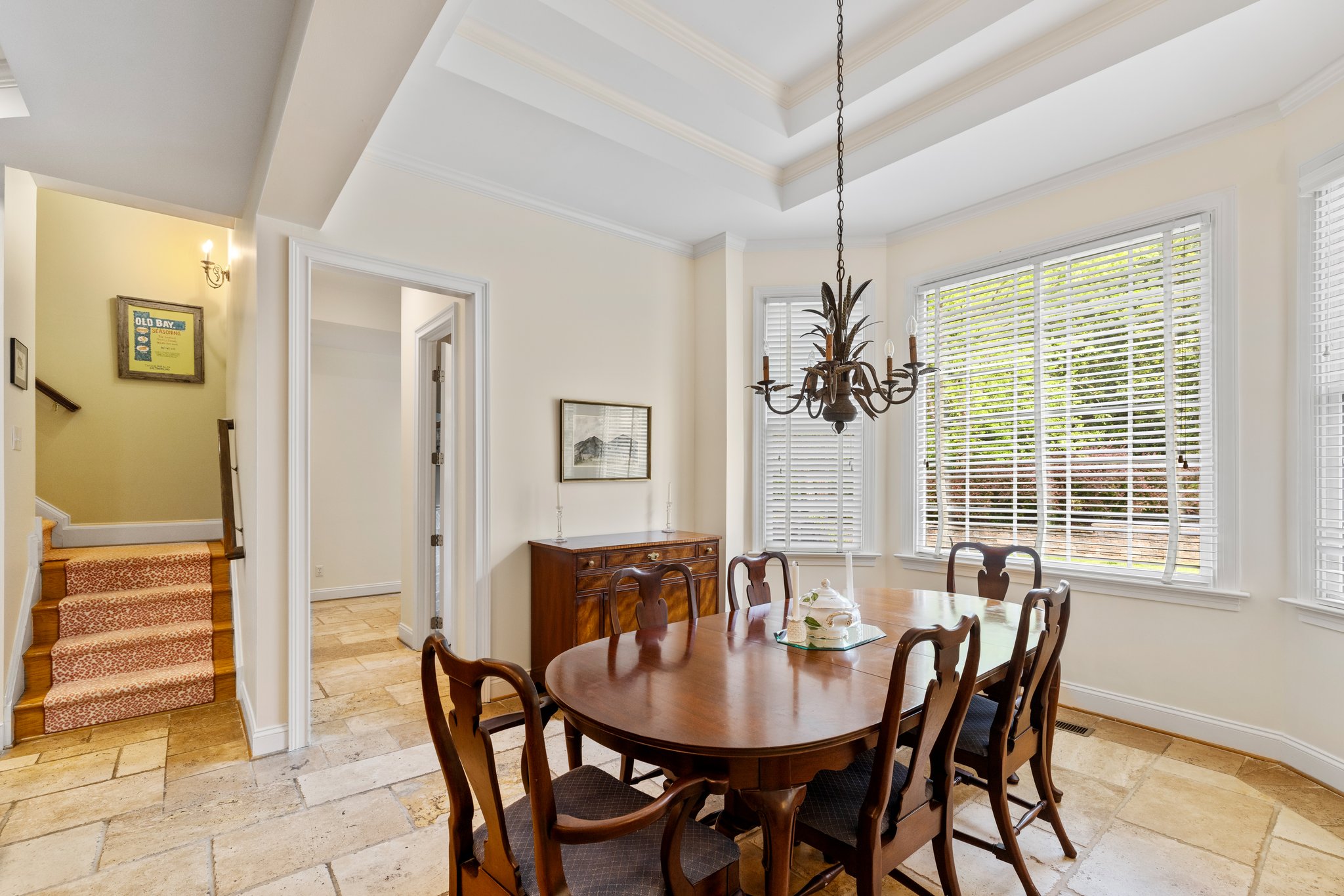 Rear stair case to 2nd floor just off the kitchen and mud room.