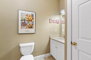 Lower level full bathroom with large linen closet.
