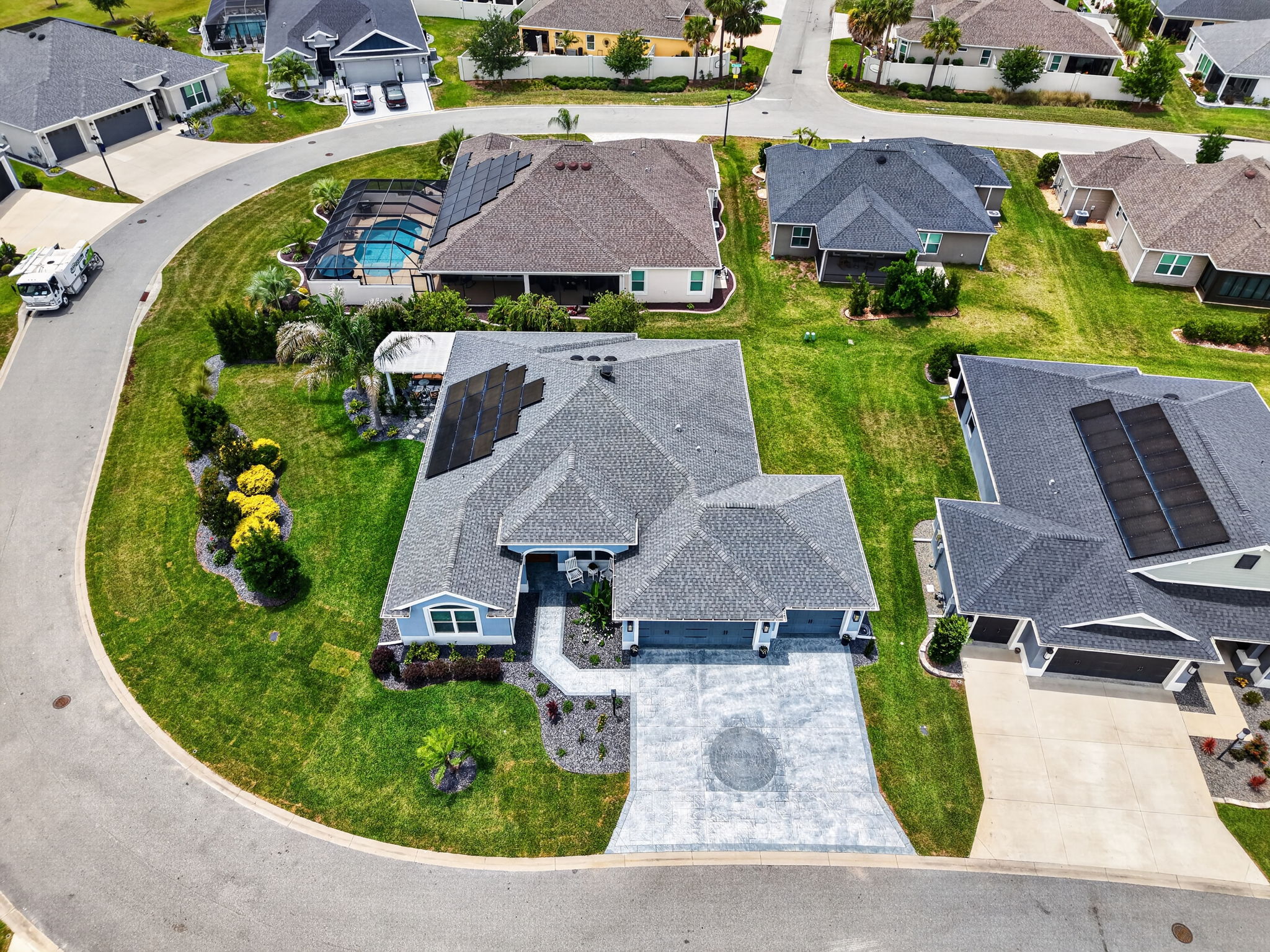 Aerial Front Elevation with Large Corner Lot and ROOM FOR A POOL!